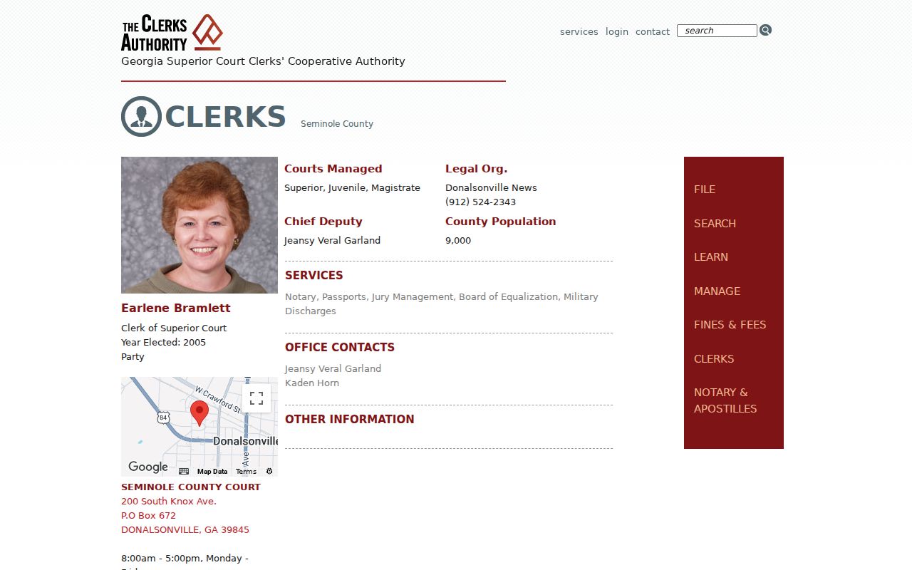 Seminole County arrest warrant Superior Court clerk profile